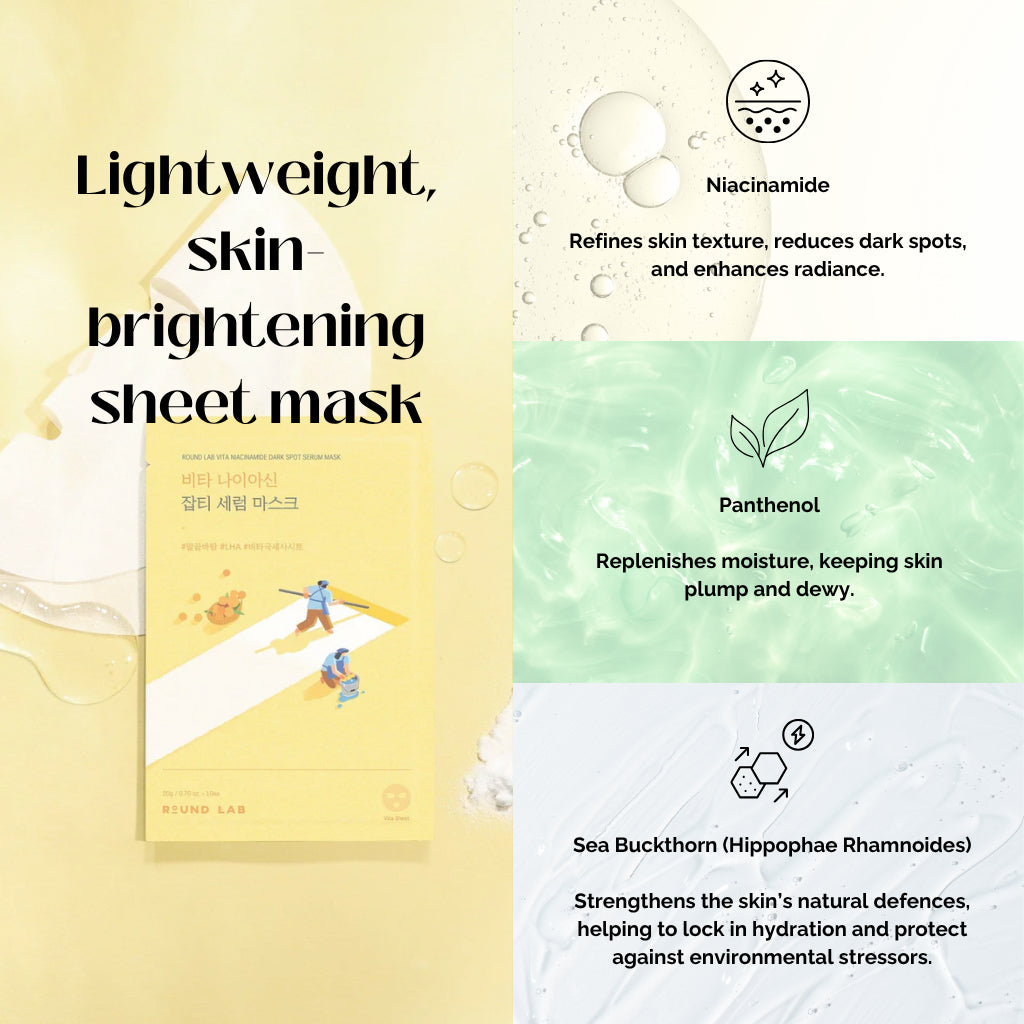 ラウンドラボ ヴィタ ナイアシンアミド ダークスポットセラムマスク - 1箱 - 10枚入り x 20ml